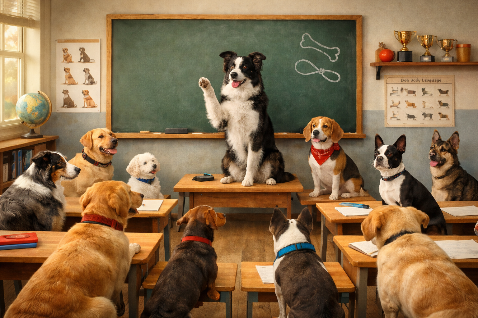 A dog teaching other dogs.